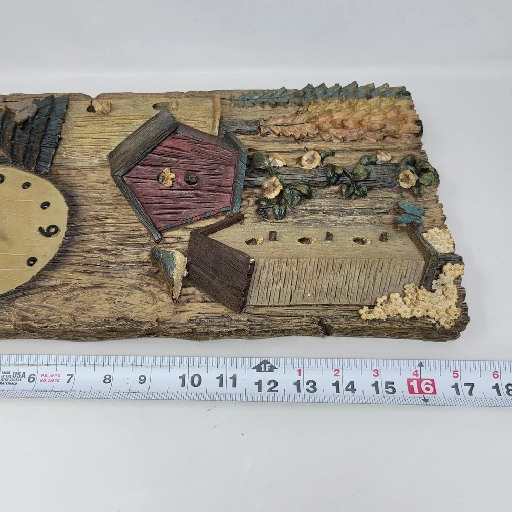 Rustic Birdhouse 3D Relief Wall Clock Faux Wood Resin‎ Cabin Nature Decor